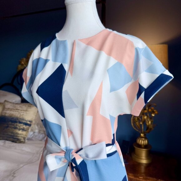 White w Multicolour Geometric Print Midi Dress - Picture 4 of 13